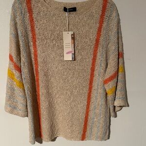 Chic Beige Sweater with Vibrant Stripes